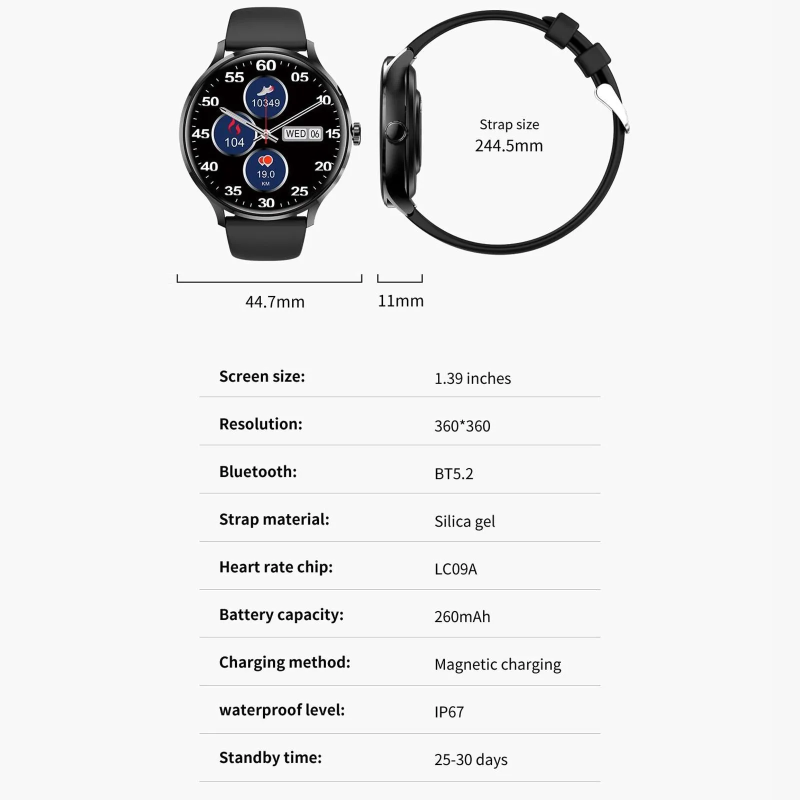 1.39 Inch Bt5.2 Smart Sport Watch Support Bluetooth Call / Sleep / Blood Oxygen / Temperature / Heart Rate / Blood Pressure Health Monitor