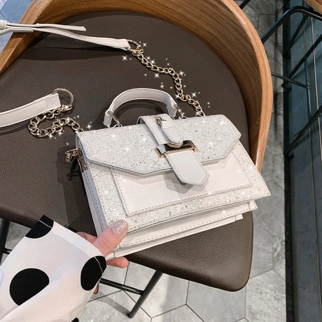 2019 women's Bling bling PU leather shoulder bags lady solid black and burgundy crossbody chain handbags girl fashion sling bags