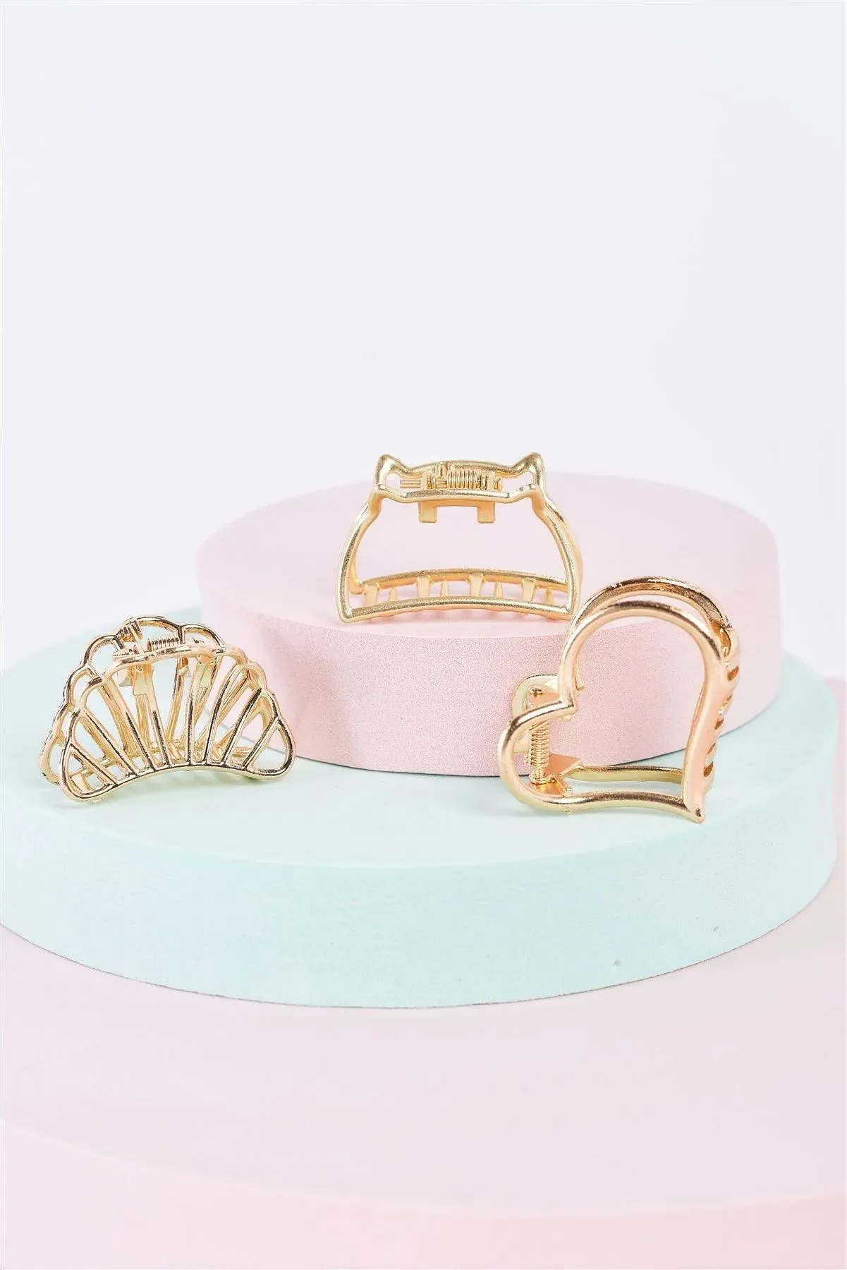 3pcs Gold Small Heart Shaped Cut-Out Hair Clip
