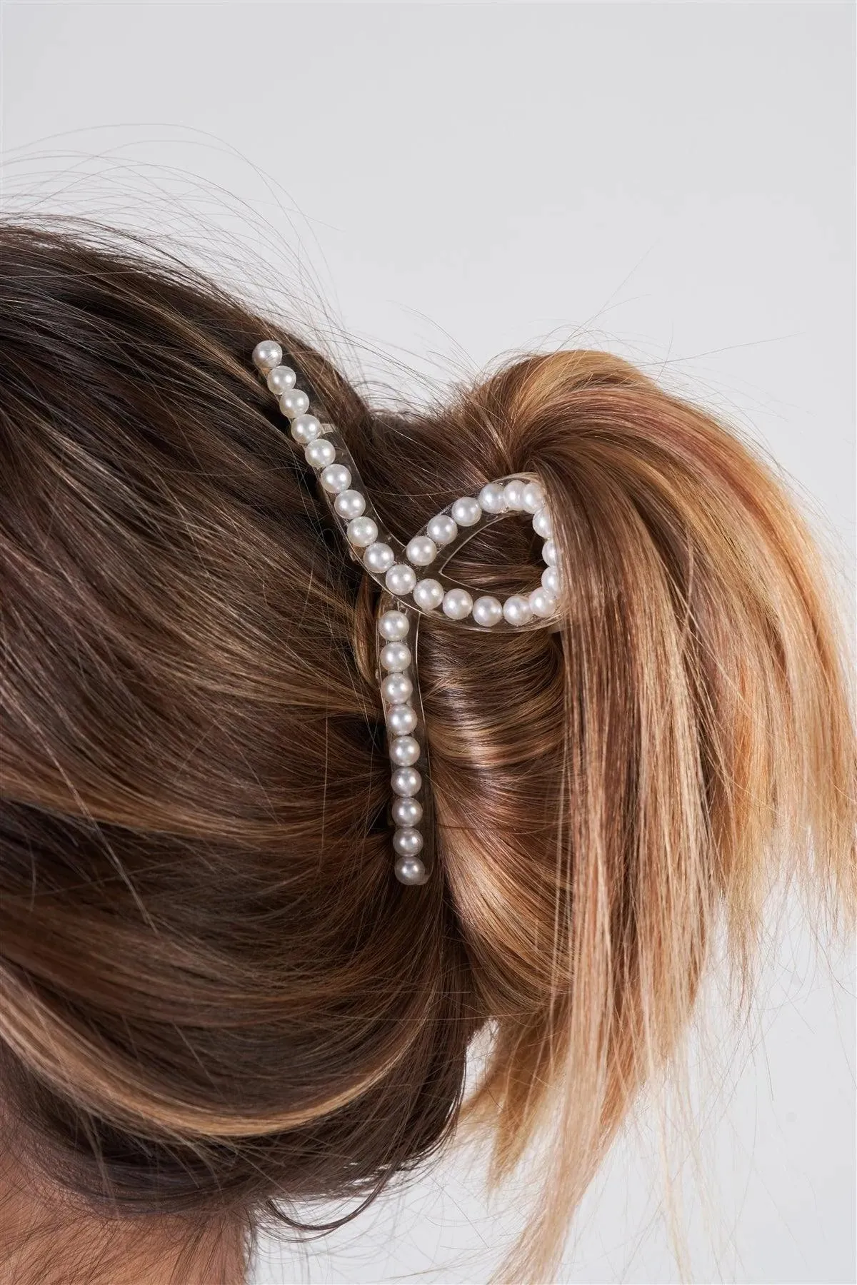 3pcs Thin Loopy Pearl Trim Claw Hair Clip Set