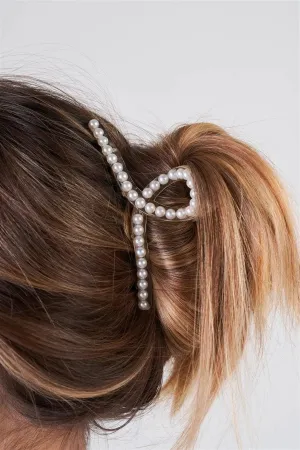 3pcs Thin Loopy Pearl Trim Claw Hair Clip Set