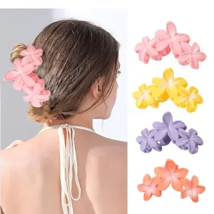 4PCS Flower Clips for Hair Matte Hair Claw Clips for Women Medium Bright Color Hair Claws Clips for Thin Hair Accessories Cute Non Slip Flower Hair Clips For Short Hair (pink)