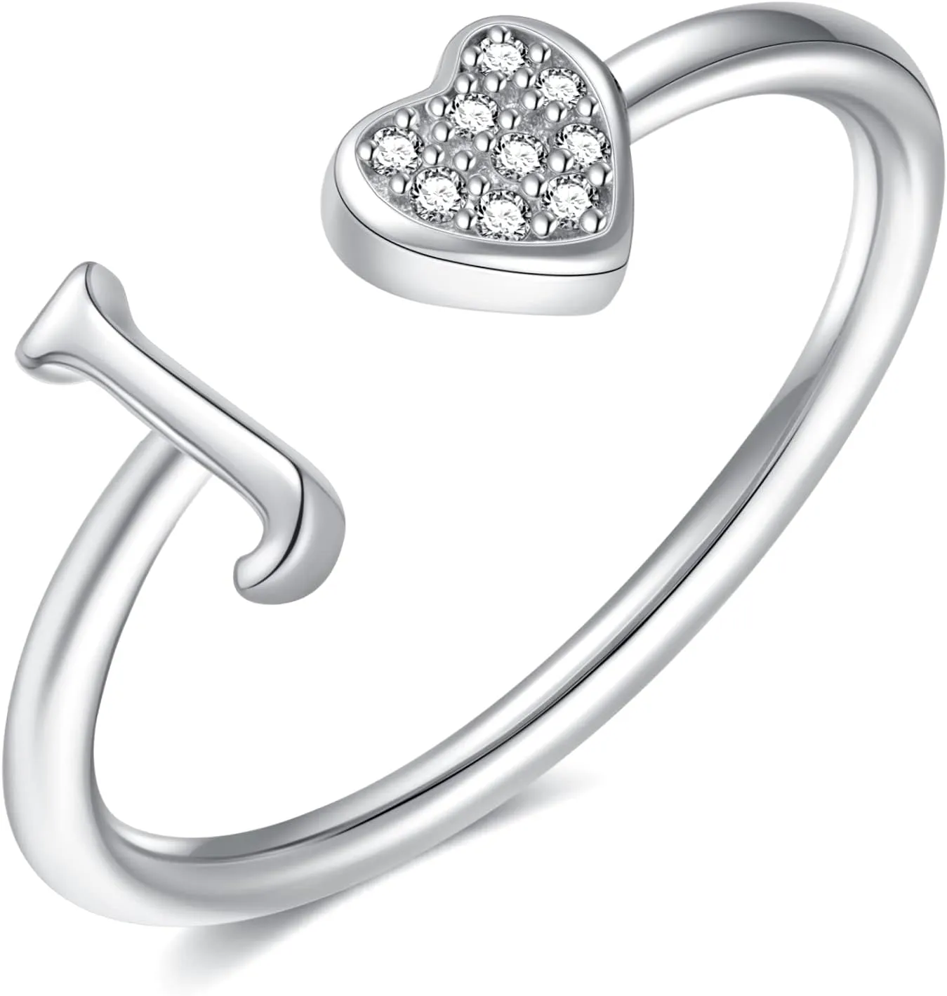 925 Sterling Silver Heart Initial Rings, Adjustable Letter Rings, Stackable Rings for Women - Gifts