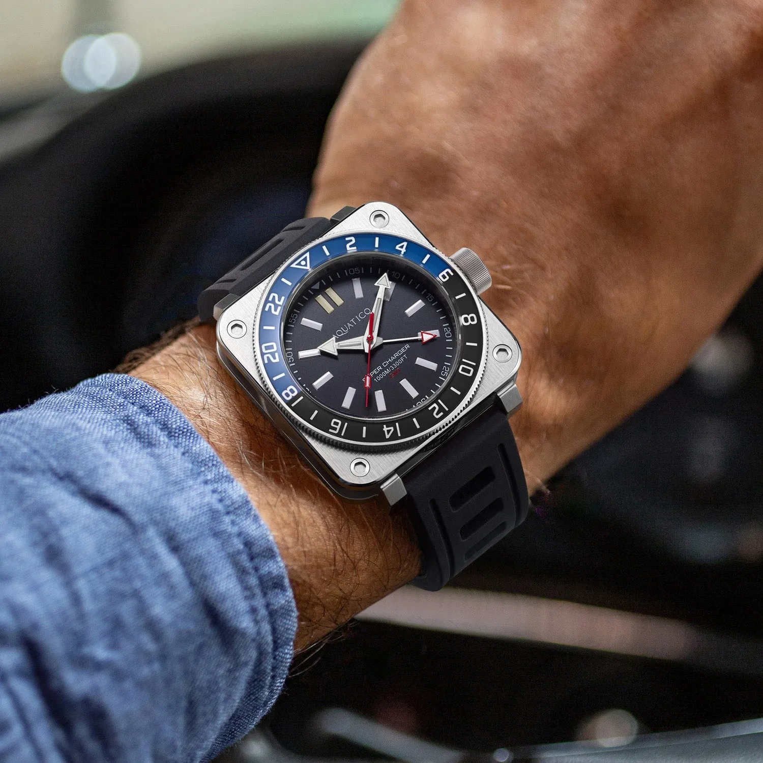 Aquatico Steel Man GMT Watch (Black Dial Batman Bezel) NO DATE