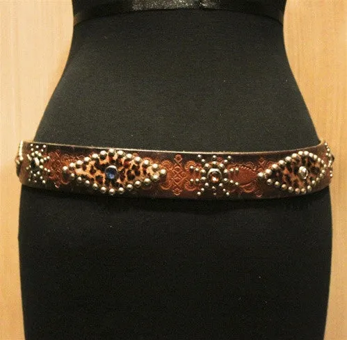 B-Low the Belt Studded Western Belt with Leopard Insets and Crystals