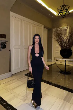 Black Back Detail Tied Long Dress