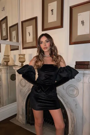 Black Balloon Sleeve Mini Dress