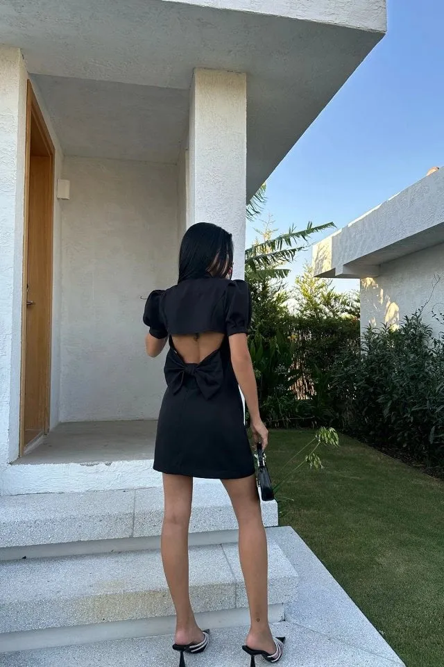 Black Brooch Detail Mini Dress