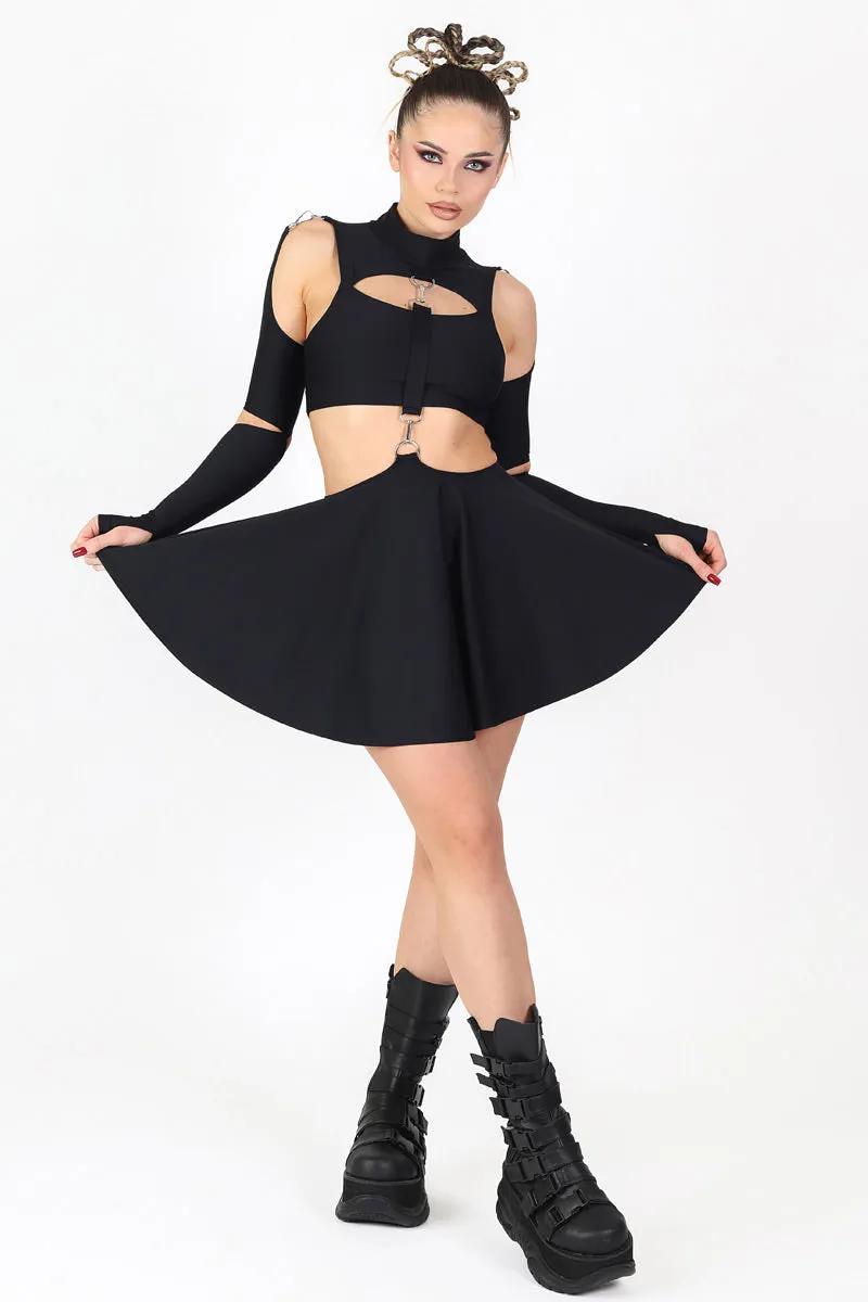 Black Cut Out 2 Piece Dress with Rings