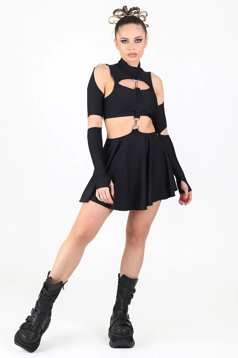 Black Cut Out 2 Piece Dress with Rings