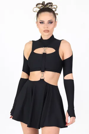 Black Cut Out 2 Piece Dress with Rings