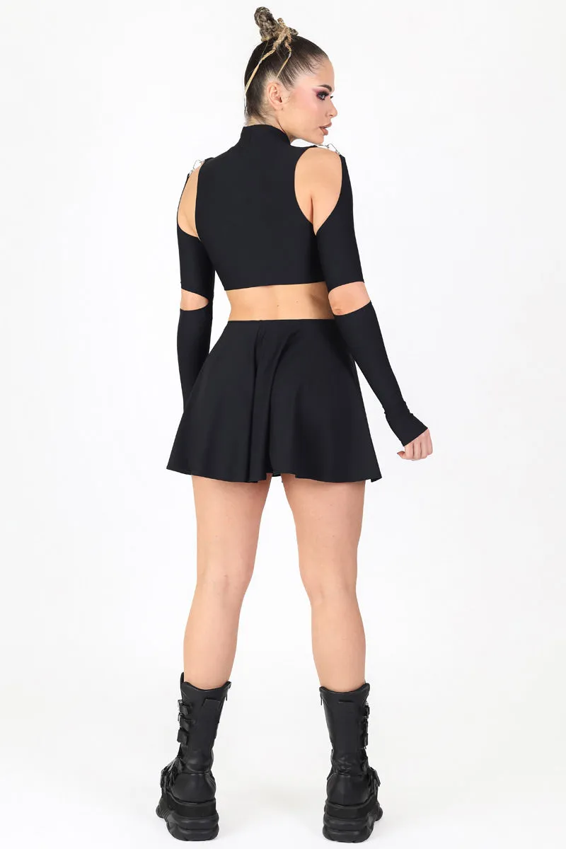 Black Cut Out 2 Piece Dress with Rings