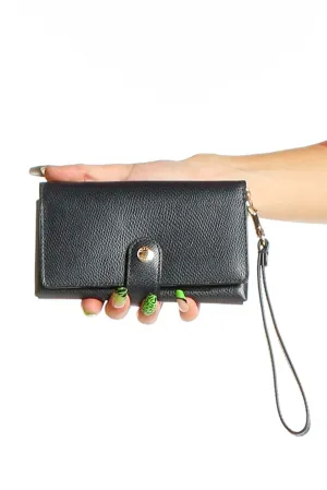 Black Leather Compact Clutch Wallet