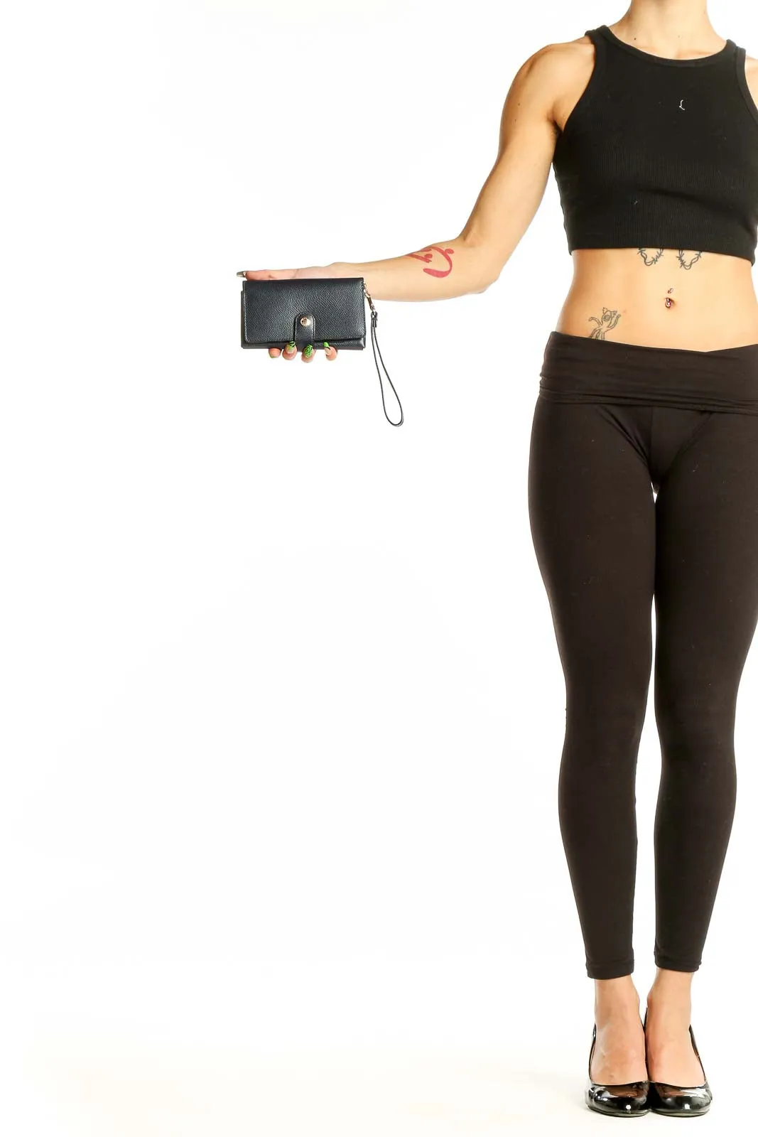 Black Leather Compact Clutch Wallet