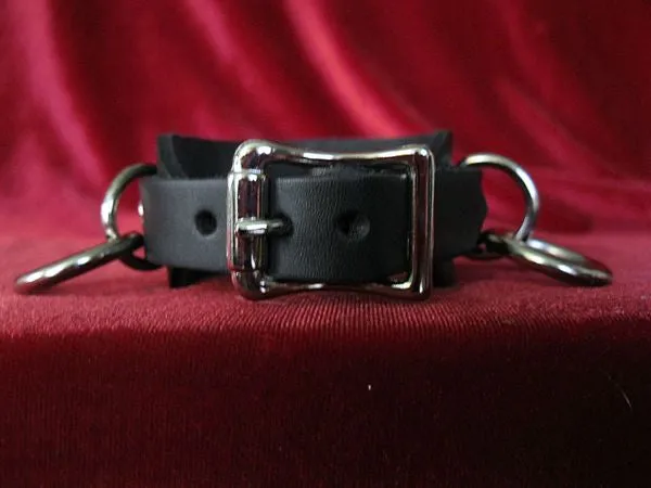 Black Wide Leather Bracelet w/ 3 Medium Sized Silver Rings