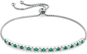 Bolo Bracelets, Birthstone or Moissanite Tennis Bracelets for Women 14K White Gold Plated Sterling Silver 2mm Multicolor Adjustable Tennis Bracelets for Women, Size 7.25"