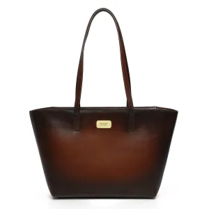 Brune & Bareskin Hand Painted Burnished Dark Brown Leather Hand Bag For Women