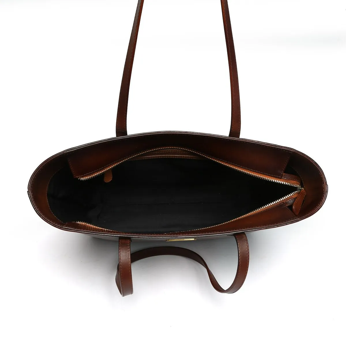 Brune & Bareskin Hand Painted Burnished Dark Brown Leather Hand Bag For Women