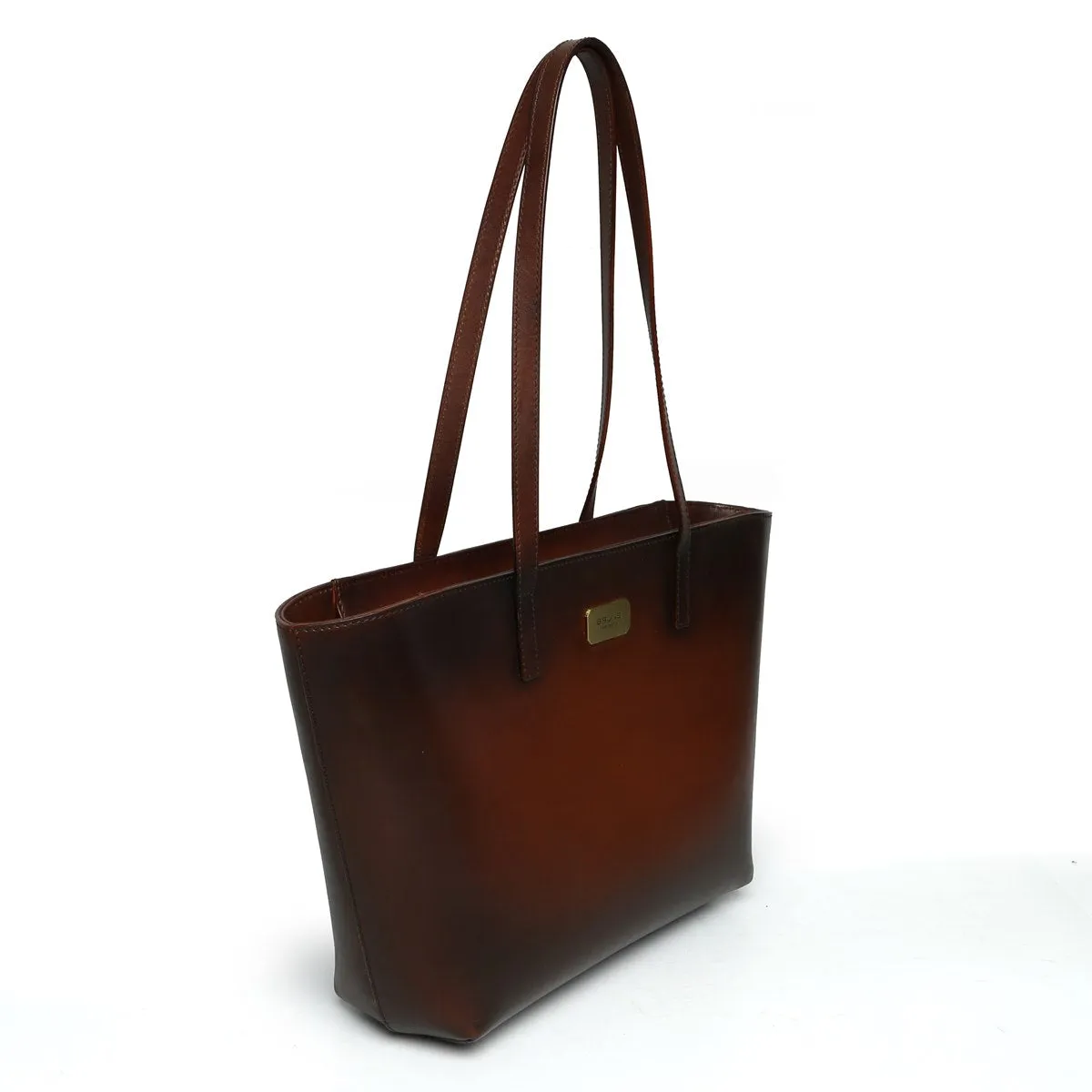 Brune & Bareskin Hand Painted Burnished Dark Brown Leather Hand Bag For Women