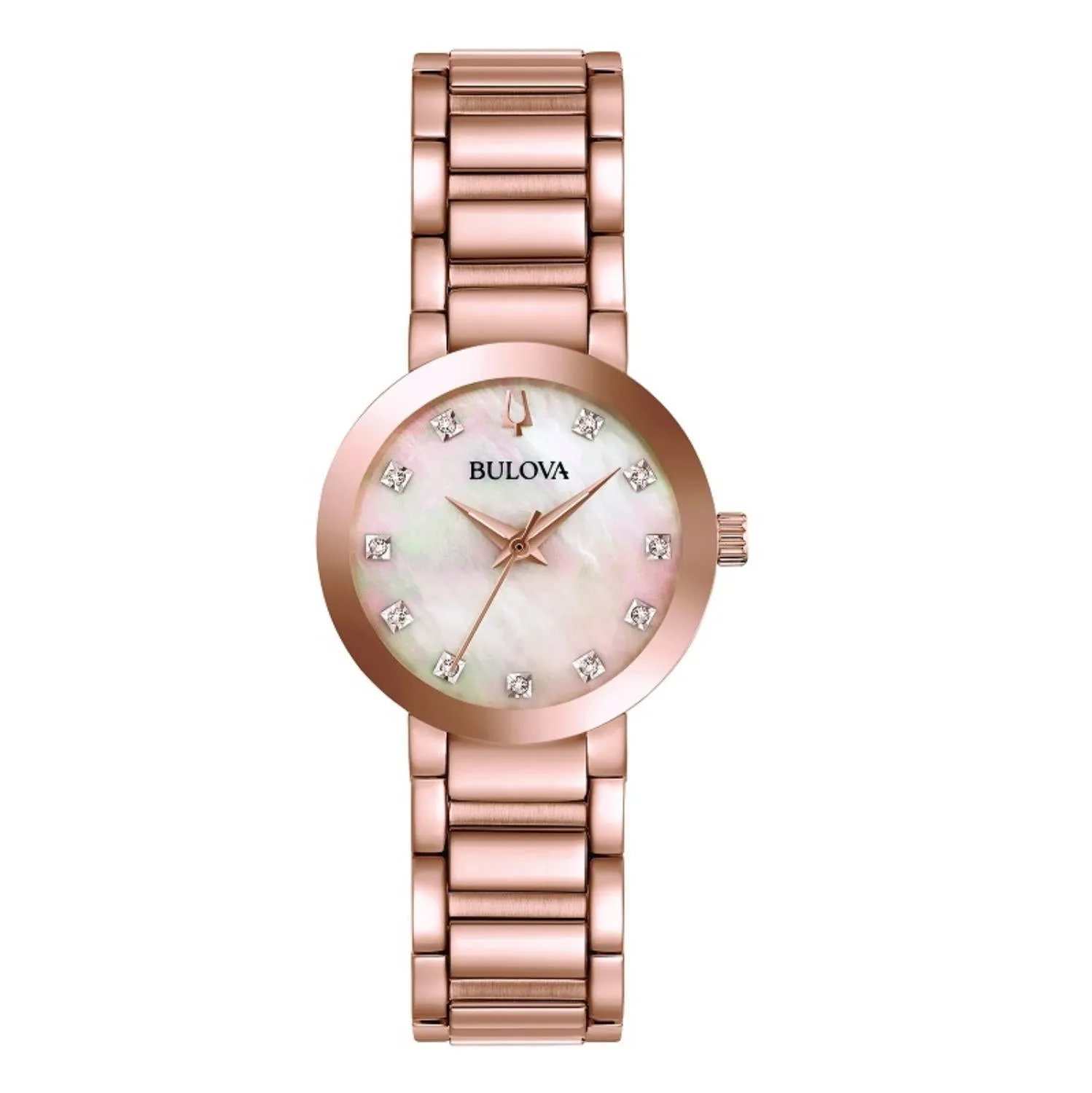 Bulova Futuro Watch with 30MM Pink Round Dial and Stainless Steel Bracelet. 97P132