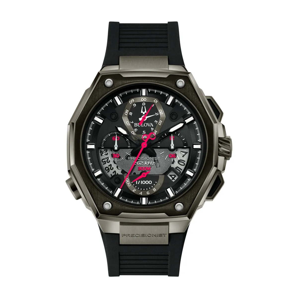 Bulova Precisionist Watch with 45X47MM Black Round Dial and Rubber Strap. X Sport 98B358