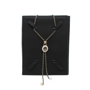 CC Logo And Pearl Lock In Black Leather Necklace GHW