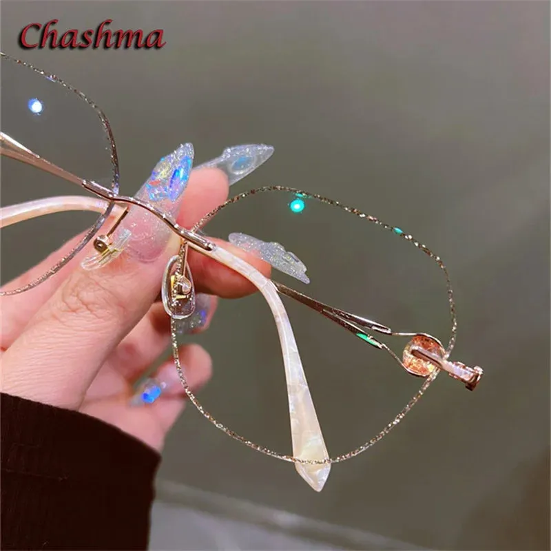 Chashma Ochki Women's Rimless Flat Top Round Titanium Eyeglasses 88301