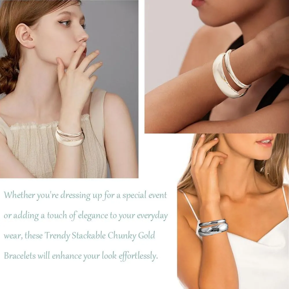Chunky Gold Bangles for Women Minimalist Wide Wrist Cuff Bracelets Trendy Stackable Chunky Gold Bracelets Jewelry for Women