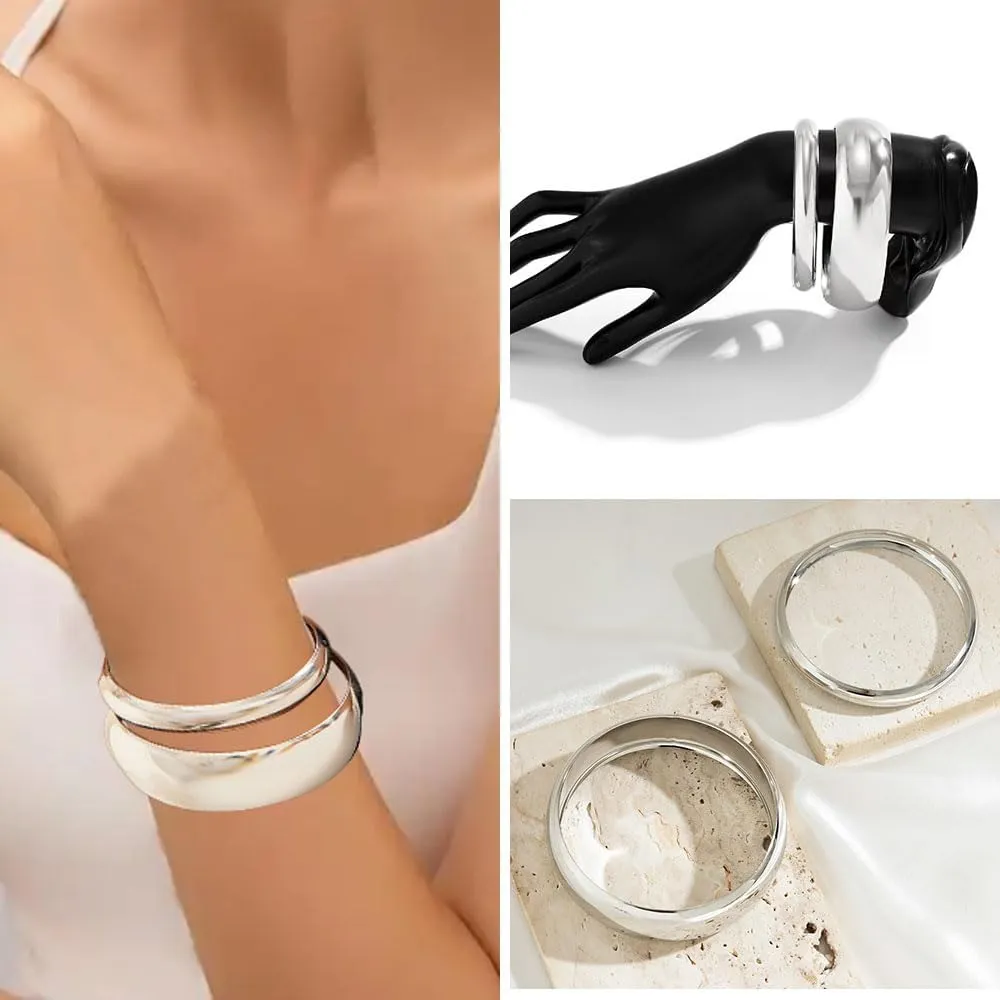 Chunky Gold Bangles for Women Minimalist Wide Wrist Cuff Bracelets Trendy Stackable Chunky Gold Bracelets Jewelry for Women