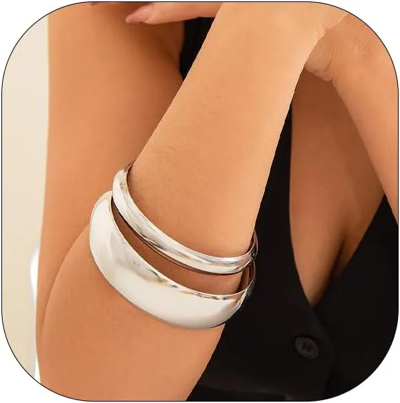 Chunky Gold Bangles for Women Minimalist Wide Wrist Cuff Bracelets Trendy Stackable Chunky Gold Bracelets Jewelry for Women