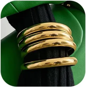 Chunky Gold Bracelets Set for Women Wide Cuff Bracelets Hammered Wrap Gold Bangles Set Jewelry
