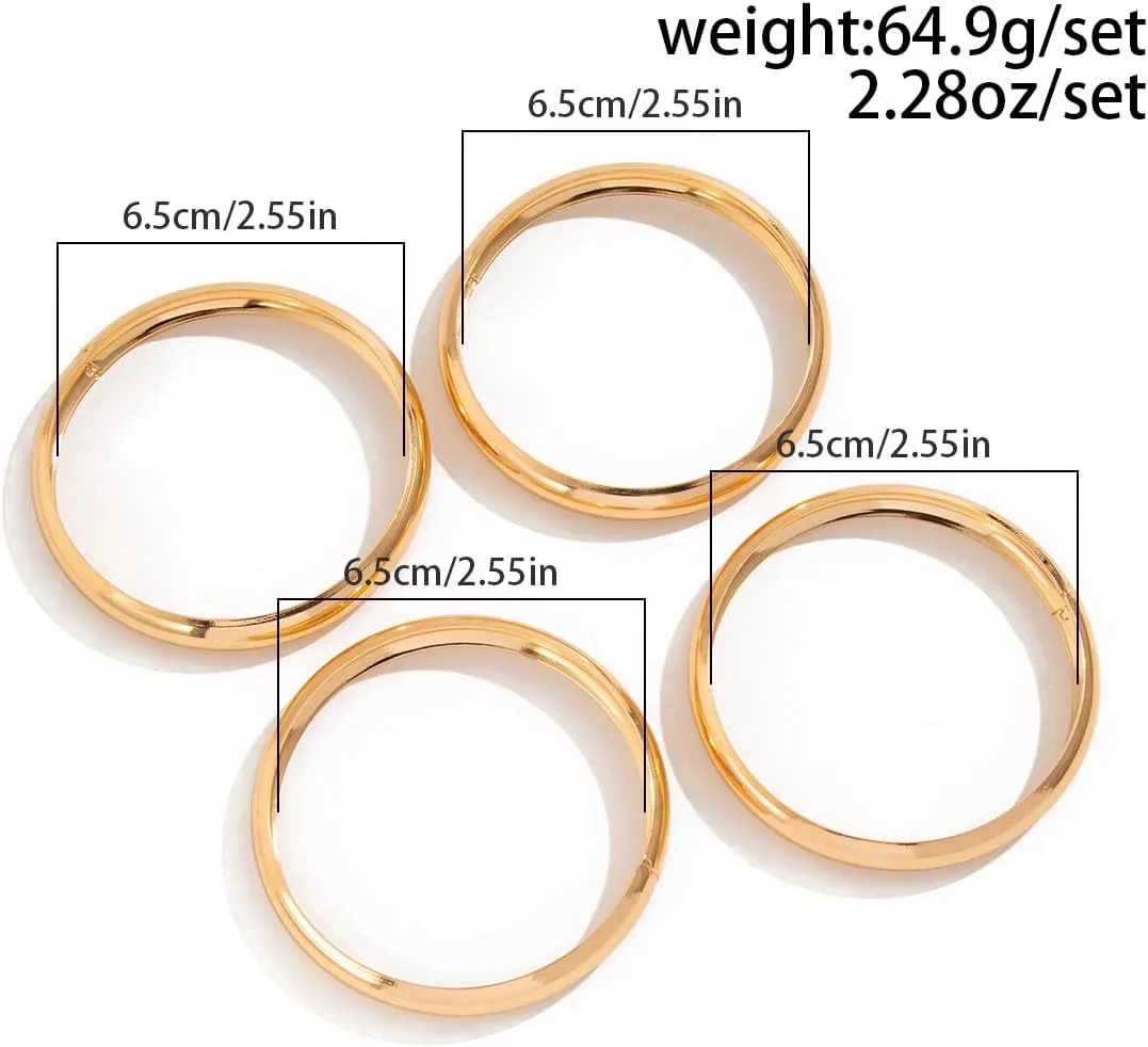 Chunky Gold Bracelets Set for Women Wide Cuff Bracelets Hammered Wrap Gold Bangles Set Jewelry