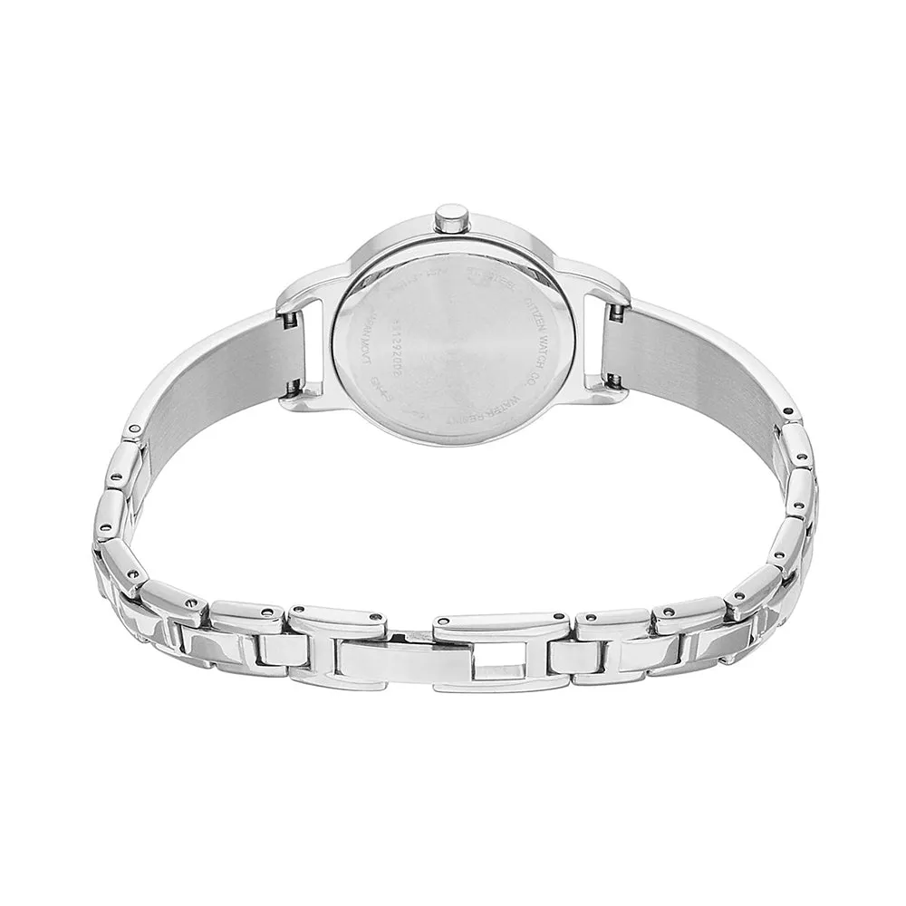 Citizen Womens Silver Stainless Steel Band Black Quartz Dial Watch - EZ6370-56E
