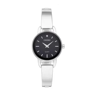 Citizen Womens Silver Stainless Steel Band Black Quartz Dial Watch - EZ6370-56E