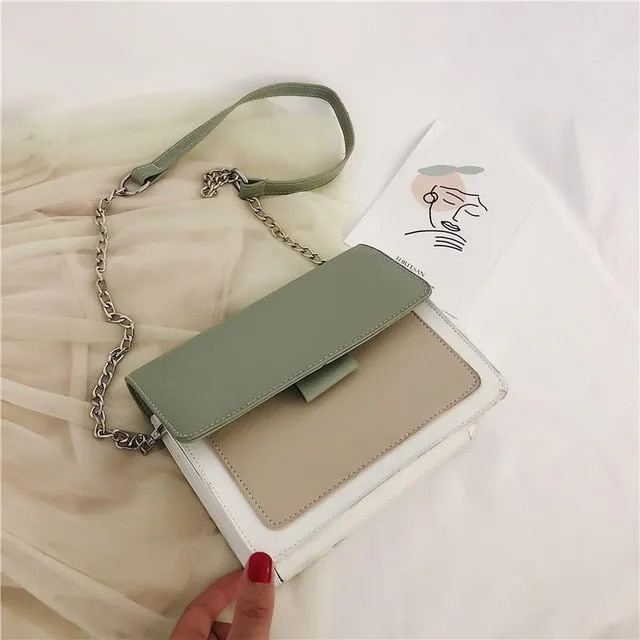 Contrast Color PU Leather Crossbody Bags For Women 2019 Travel Handbag Fashion Simple Shoulder Messenger Bag Lady Crossbody Bags