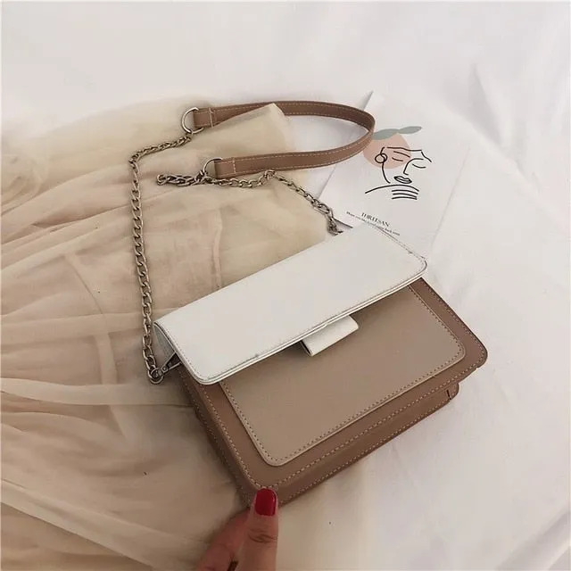 Contrast Color PU Leather Crossbody Bags For Women 2019 Travel Handbag Fashion Simple Shoulder Messenger Bag Lady Crossbody Bags