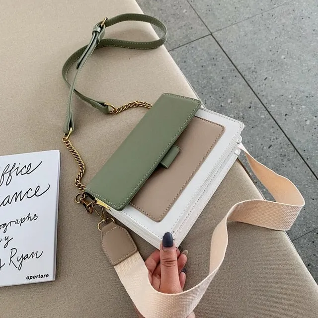 Contrast Color PU Leather Crossbody Bags For Women 2019 Travel Handbag Fashion Simple Shoulder Messenger Bag Lady Crossbody Bags