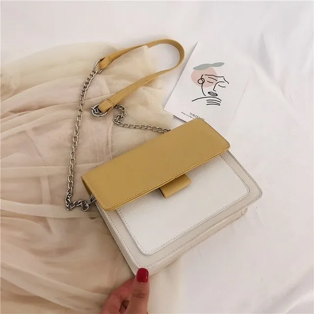 Contrast Color PU Leather Crossbody Bags For Women 2019 Travel Handbag Fashion Simple Shoulder Messenger Bag Lady Crossbody Bags