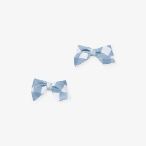 Dusty Blue Gingham Mini Bow Hair Clips