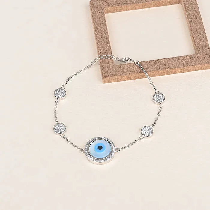 Evil Eye  Circular Silver Bracelet