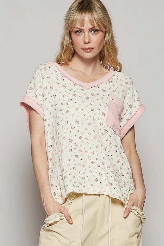 Explore More Collection - POL Floral V-Neck Short Sleeve T-Shirt