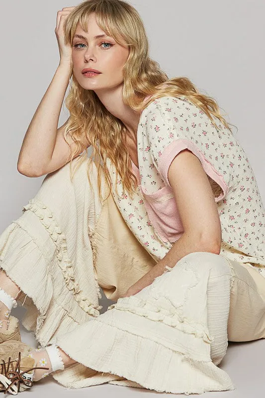 Explore More Collection - POL Floral V-Neck Short Sleeve T-Shirt