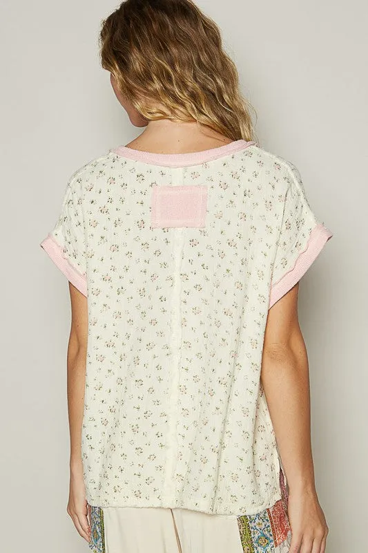 Explore More Collection - POL Floral V-Neck Short Sleeve T-Shirt