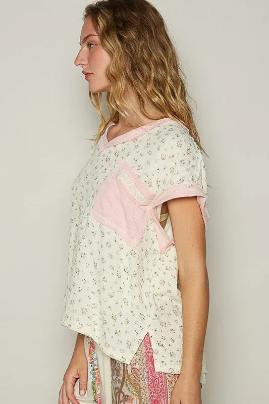 Explore More Collection - POL Floral V-Neck Short Sleeve T-Shirt
