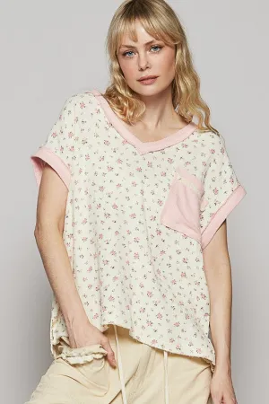 Explore More Collection - POL Floral V-Neck Short Sleeve T-Shirt