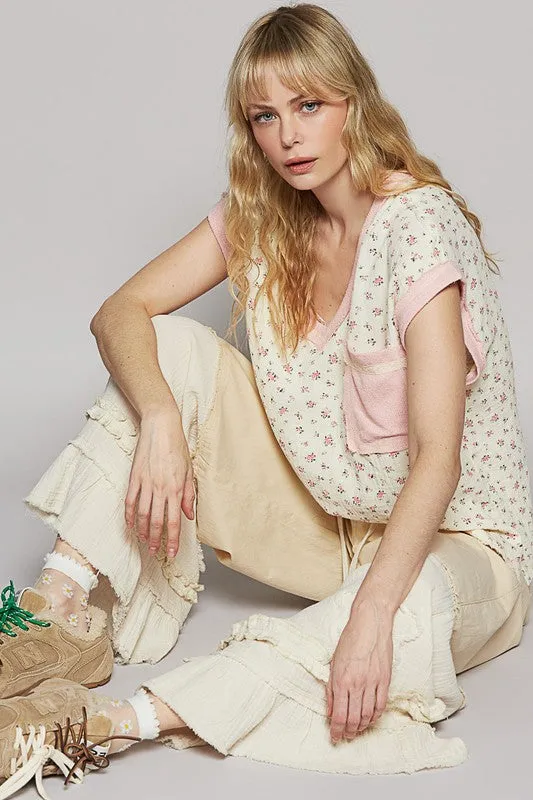 Explore More Collection - POL Floral V-Neck Short Sleeve T-Shirt