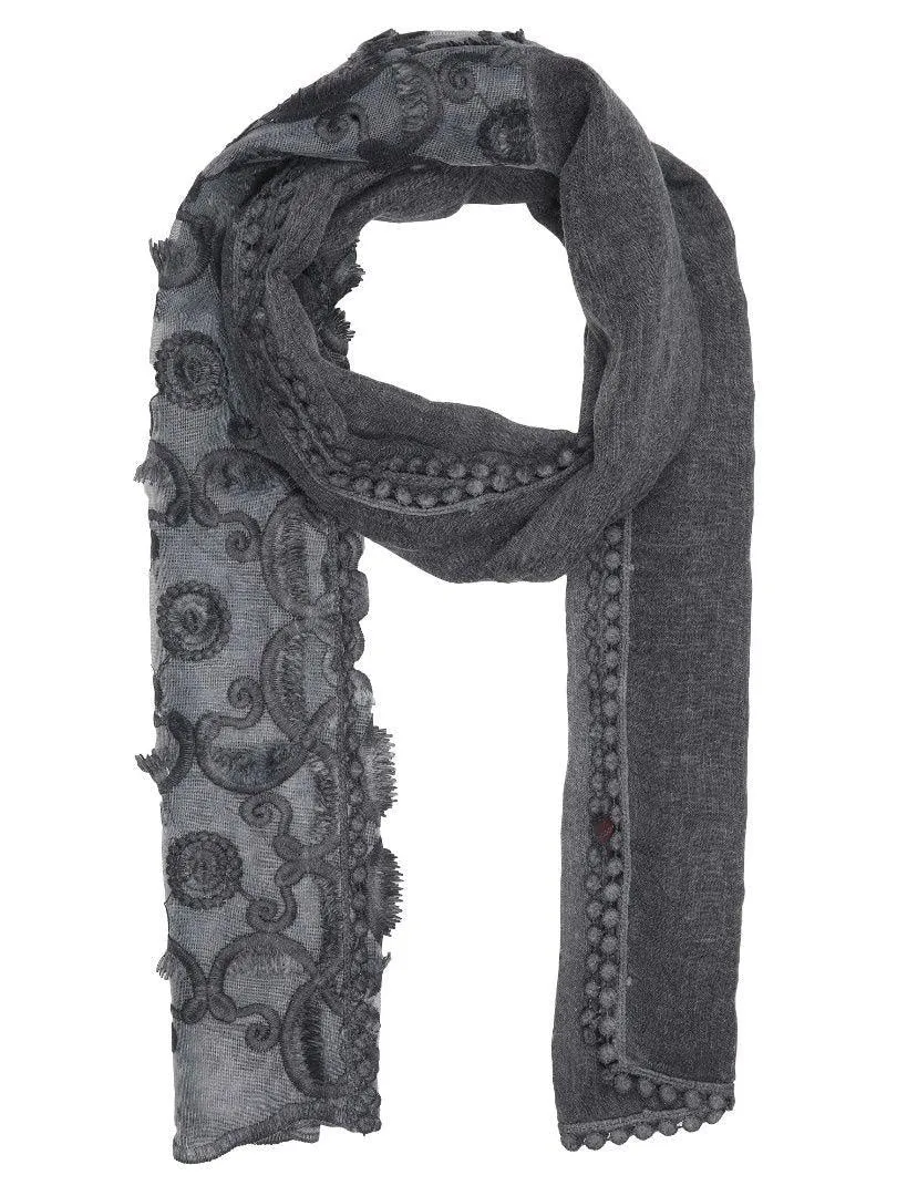 FabSeasons Black Cotton Stylish Scarves with Embroidery for Women