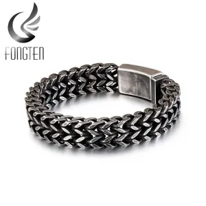 FONGTEN   Punk Retro Style Antique Finish Stainless Steel Link Bracelet