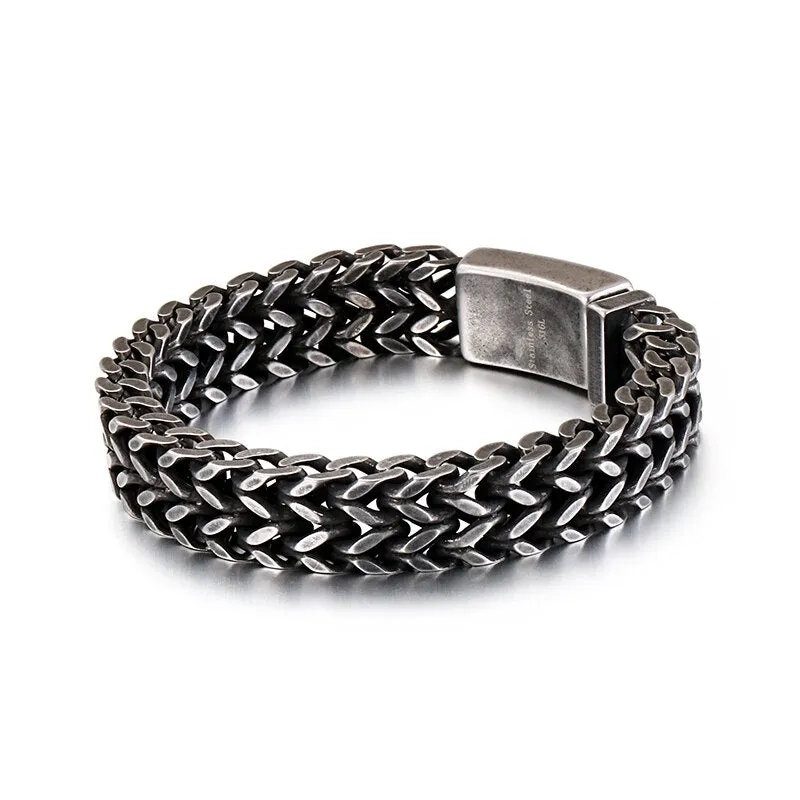 FONGTEN   Punk Retro Style Antique Finish Stainless Steel Link Bracelet