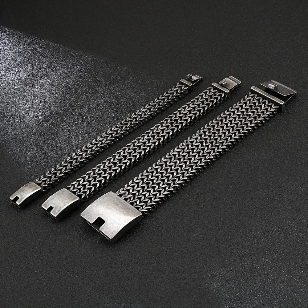FONGTEN   Punk Retro Style Antique Finish Stainless Steel Link Bracelet